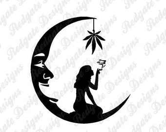 420 Moon Vinyl Decal for Car, Truck, Van, Window, Phone, Laptop any non porous smooth surface. Various Sizes & Colors.