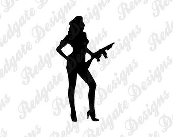 Pinup w/ Gun 4 Vinyl Decal for Car, Truck, Van, Window, Phone, Laptop any non porous smooth surface. Various Sizes & Colors.