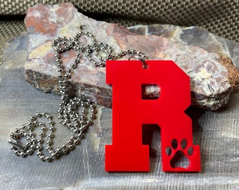 Laser Cut Acrylic Roswell High R with Paw Necklace