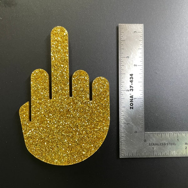 Gold Glitter Middle Finger Magnet 4 inch Assorted  Colors
