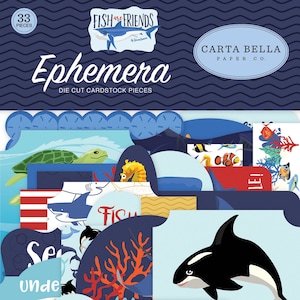 Fish are Friends Carta Bella Ephemera for Scrapbooking, Cardmaking, or Paper Crafts