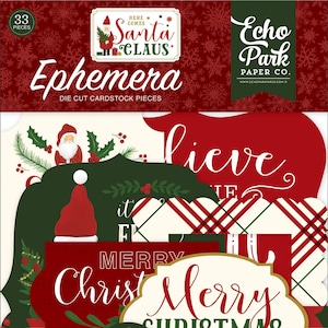 Aí vem a coleção de Natal do Papai Noel da Echo Park Ephemera para scrapbooking, confecção de cartões ou artesanato em papel