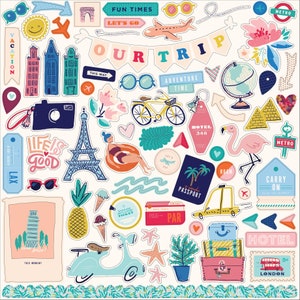 Let's Travel Carta Bella Sticker Sheet for Scrapbooking, Cardmaking, or Paper Crafts