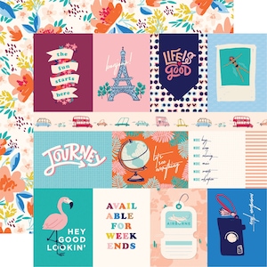Let's Travel Carta Bella 2 Sheets of 3x4 Journaling Card Papers for Scrapbooking, Cardmaking, or Paper Crafts