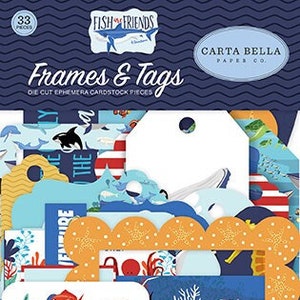 Fish are Friends Carta Bella Frames and Tags for Scrapbooking, Cardmaking, or Paper Crafts