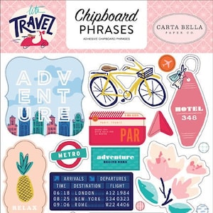 Let's Travel Carta Bella Chipboard Phrases for Scrapbooking, Cardmaking, or Paper Crafts
