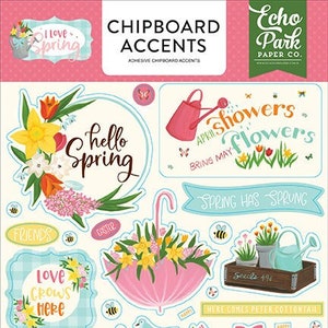 I Love Spring Echo Park Chipboard Accents for Scrapbooking, Cardmaking, or Paper Crafts