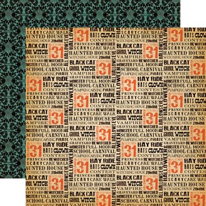 Trick or Treat Carta Bella 2 sheets of Halloween Words Paper Collection for Scrapbooking, Cardmaking, or Paper Crafts