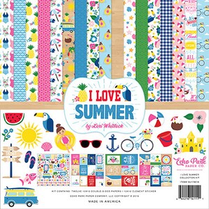 I Love Summer Echo Park Collection Kit for Scrapbooking, Cardmaking, or Paper Crafts