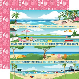 Summer Splash Carta Bella 2 sheets of Boarder Stripes Paper for Scrapbooking, Cardmaking, or Paper Crafts