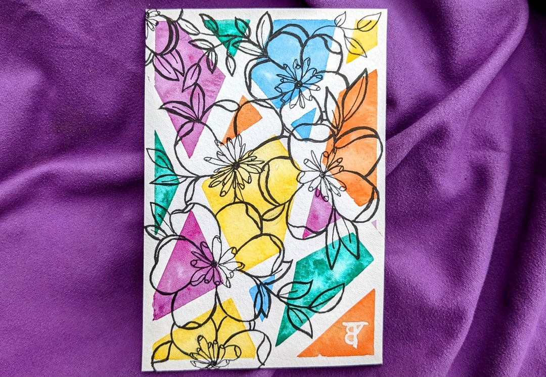Geometric Watercolor Flowers Etsy