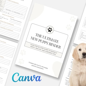 New Puppy Binder Pet Planner Dog Records Vet Record Canva Template Digital and Printable
