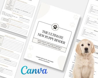 New Puppy Binder Pet Planner Dog Records Vet Record Canva Template Digital and Printable
