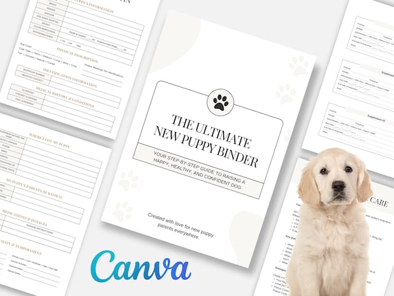 New Puppy Binder Pet Planner Dog Records Vet Record Canva Template Digital and Printable