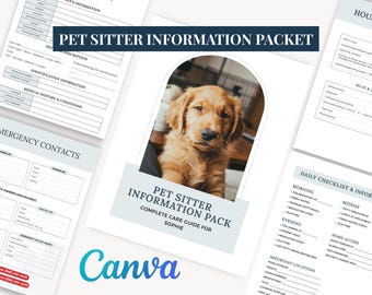 Guida per pet sitter, modello per la pianificazione della cura del cane, stampabile in formato Canva, foglio digitale formato lettera, raccoglitore