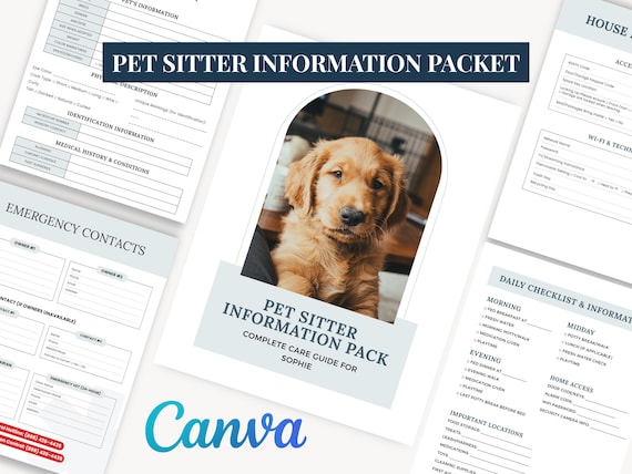 Pet Sitter Guide Dog Care Planner Template Canva Printable Digital Letter Size Sheet Binder