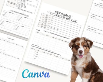 Registro vaccinale del cane/Tracciatore della salute degli animali domestici, modello Canva modificabile (download digitale)
