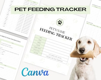 Pet Feeding Tracker Planner Dog Binder Food Allergy Log Canva 8.5x11" Printable