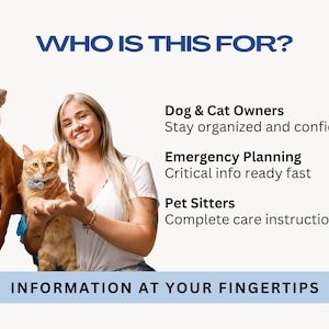 Pet emergency binder for dog and cat owners who want to stay organized and confident. Ideal for emergency planning with critical pet info ready fast. Perfect for pet sitters who need complete care instructions. Multi-pet household friendly. Printable and digital Canva template with editable text, photos, and pet details. Information at your fingertips when it matters most.