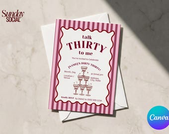 Talk Thirty To Me 30th Birthday Invite Pink Martini Canva 5x7 9x16