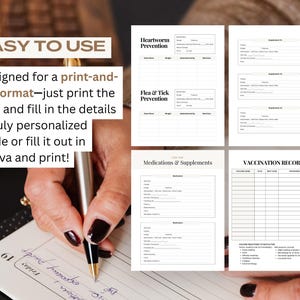 Comprehensive puppy care binder printable and digital Canva template with first-year roadmap, socialization guides, training tips, vet visit logs, medication trackers, grooming schedules, and expense tracking. Perfect for organizing puppy care routines and preventing missed health or training milestones.