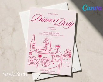 Pink Dinner Party Invite Girls Night Wine Birthday 5x7 9x16