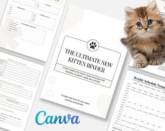 Kitten Binder New Pet Tracker Cat Care Planner Canva Template