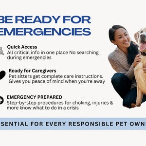 Be ready for emergencies with this printable pet care binder. Quick access to critical pet info in one place. Ready for caregivers — gives pet sitters and family members complete care instructions. Emergency prepared with injury and crisis reference pages. Essential for every responsible dog owner and cat parent. Editable Canva template, instant download, no Canva Pro required.