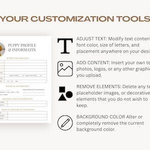 Digital puppy planner Canva template with structured sections for puppy profile, daily care tracking, potty training systems, growth milestones, medical records, and training goals. A reusable, printable puppy binder created to simplify dog ownership and support healthy puppy development.