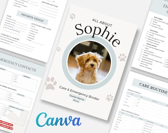 Pet Emergency Binder Canva Template Dog Cat Care Records Vet Info Organizer Printable Digital