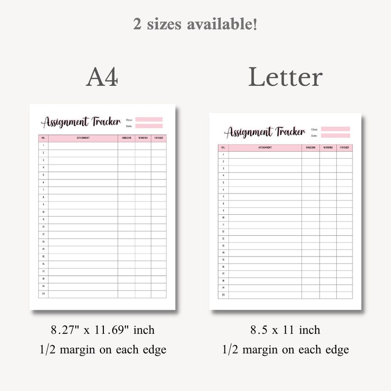 Assignment Tracker Printable for Student Homework Tracker | Etsy