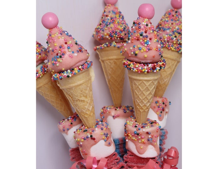 5 Ice Cream Candy Kabobs |Handcrafted in Maine| Pink Candy, Birthday Party Favors, Goody Bag, Bridal/Baby Shower Ideas, Girly Event, Summer