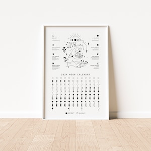2023 Printable Moon Calendar, 8 Moon Phases Calendar, Din A2 Annual Calendar 2023, Digital Download, Wall Decor, Lunar Poster, Art Print