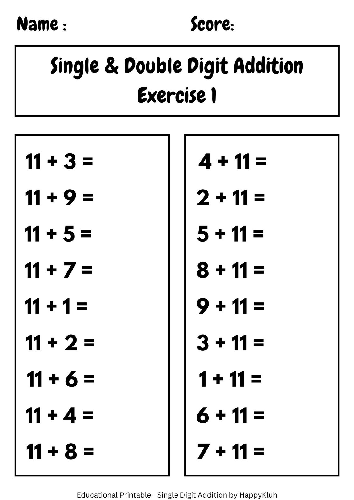 30 Printable Double &amp; Single Digit Addition Worksheets. Preschool-2nd ...