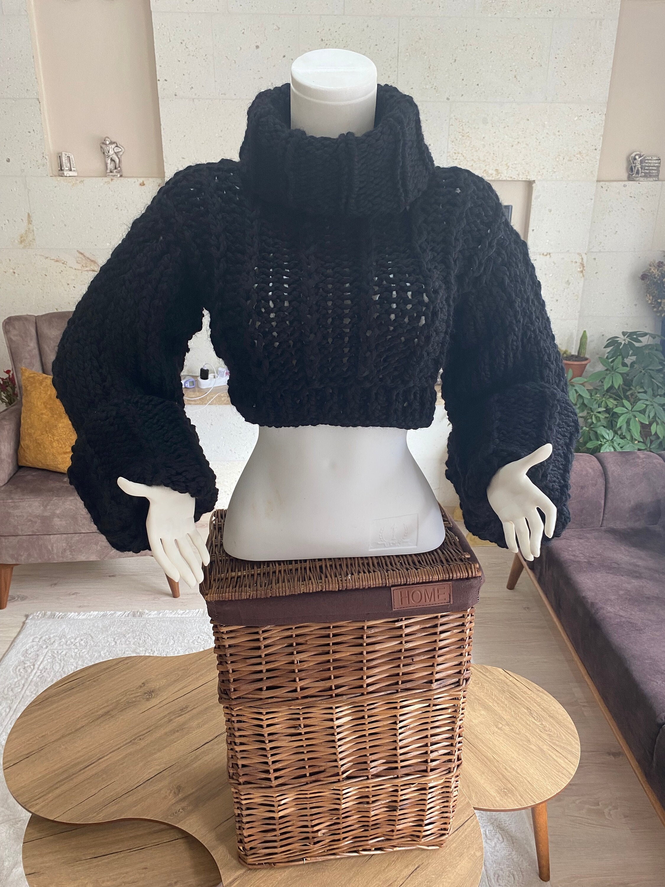 Y2K Knitted Crop, Knitted High Neck Crop Sweater, Women's