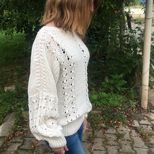 Dikke trui, vest vrouwen, witte trui, kabelgebreid vest, handgemaakte trui, trui gezellig, grof gebreid vest, uitloper