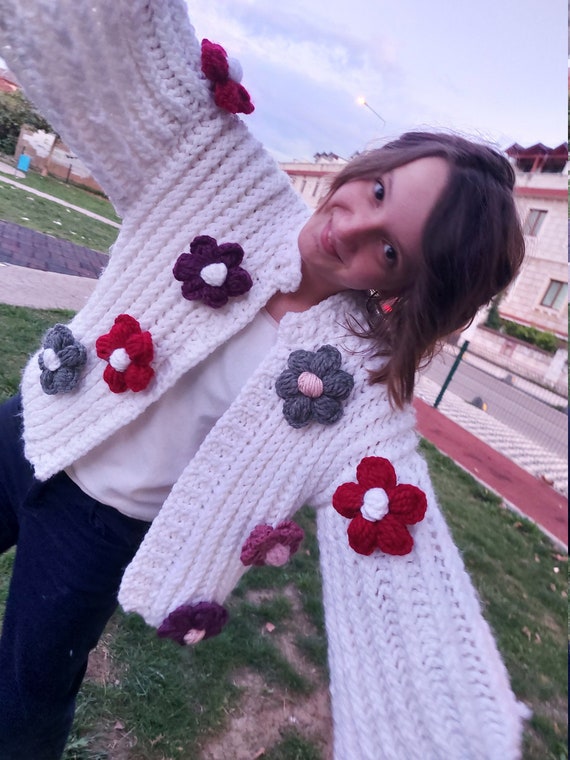 Cardigan for Women White Cardigan Coat Flower Cardigan - Etsy