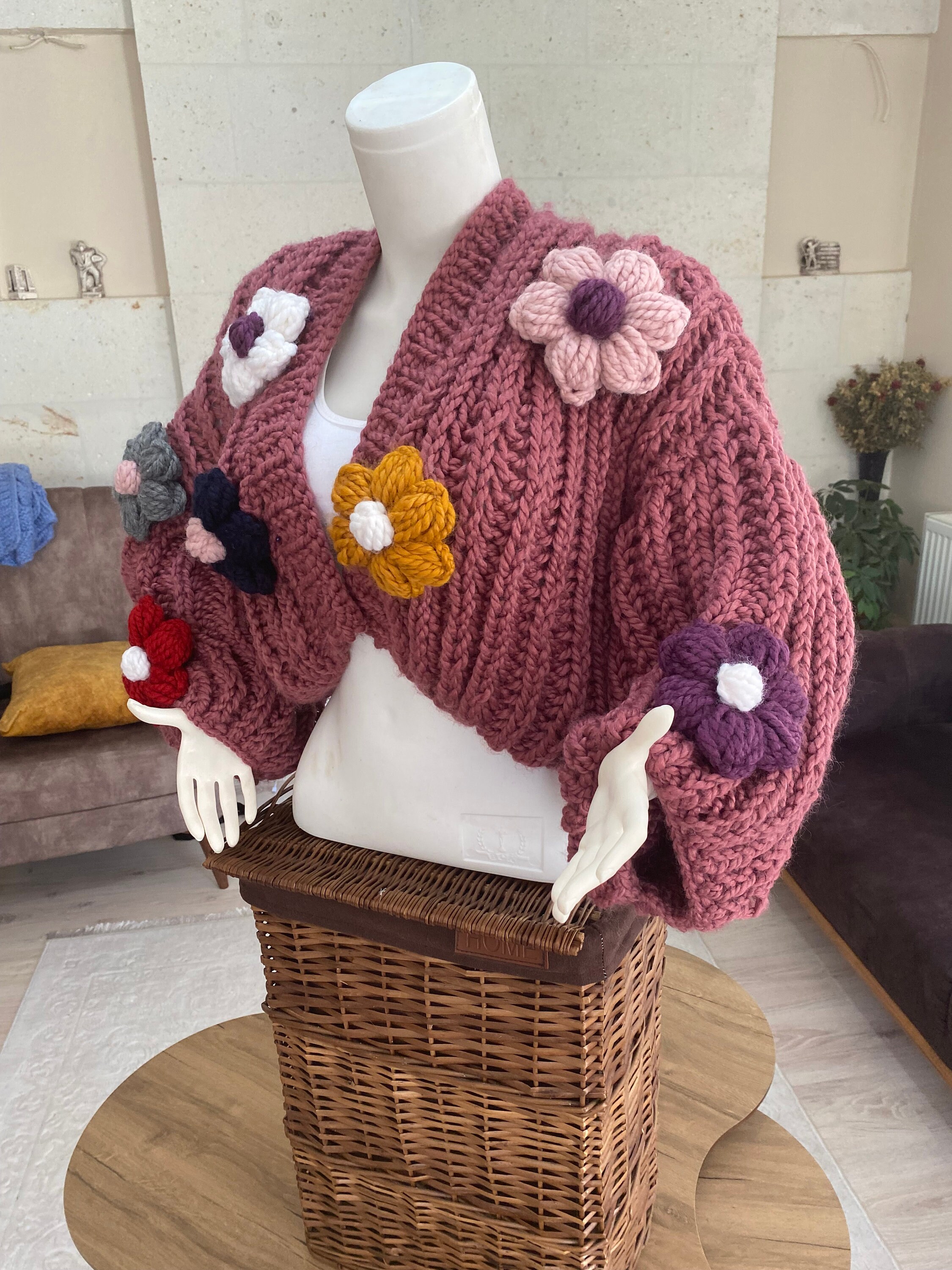 Womens 3D Flower Cardigan Sweater Y2k Open Front Shrug