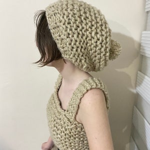 Trui vrouwen, beige hoed, wol gebreid, Petit Knit Top, gebreide Bralette, voor vrouwen, handgemaakt dik vest, grof gebreide kleding, uniek, cadeau