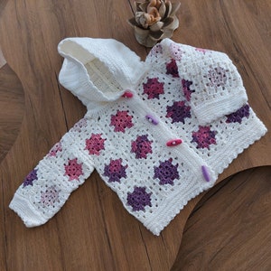 Crochet Baby Cardigan, Handmade Hooded Sweater, 12-18 Months