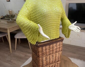 Hand Knit Cotton Blend Bolero Shrug, Boho Crop Top