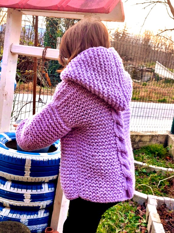 READY to SHIP Cardigan Woman Hooded Jacket Lilac Color Chunky