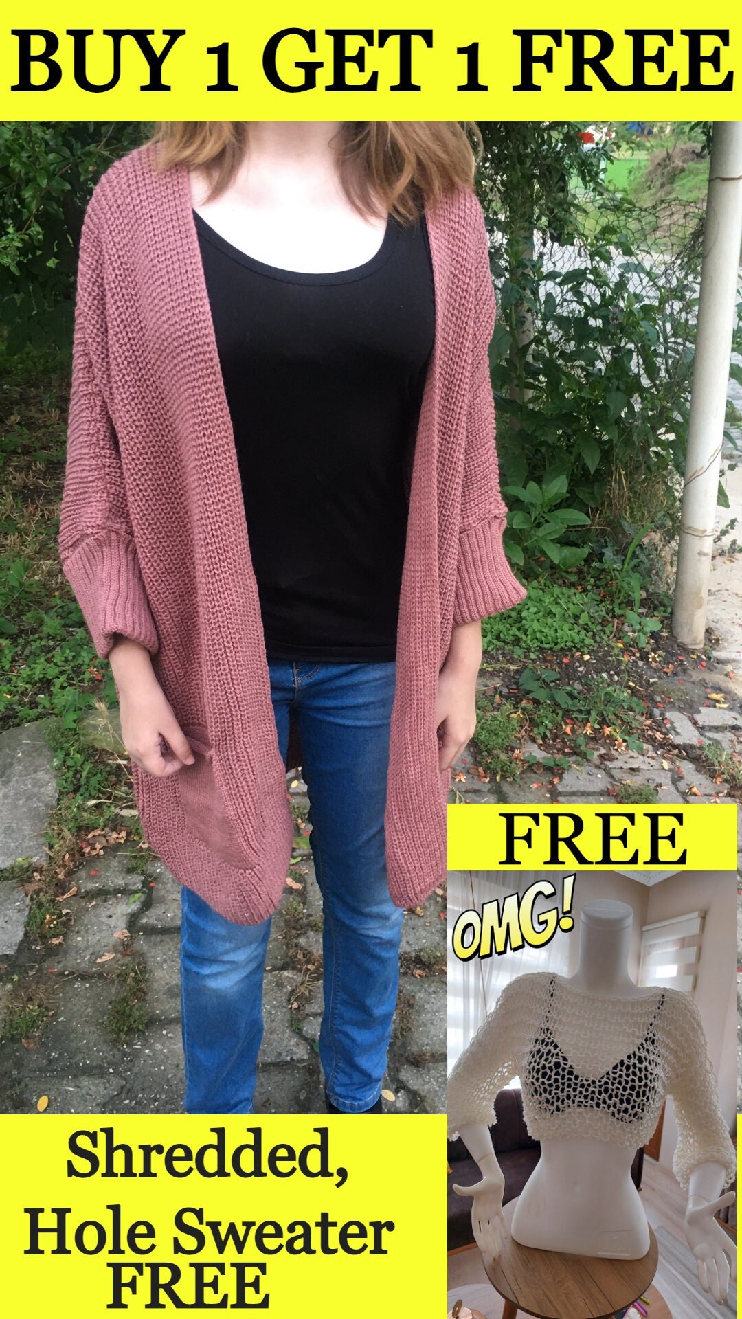 Rose-color Cardigan Pullover for Women 