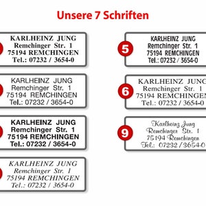 500 wasserfeste Adressaufkleber SUPER-TOP, selbstklebende Adressetiketten auf der Rolle. Spülmaschinenfest, 4 Texfarben, 7 Schriften. Bild 2