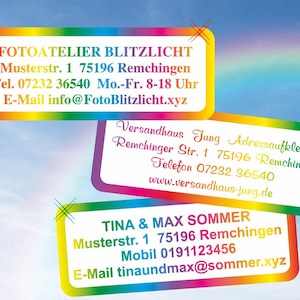 500 embossed RAINBOW address labels, self-adhesive address labels in shimmering rainbow colors on a roll, 7 fonts. image 1