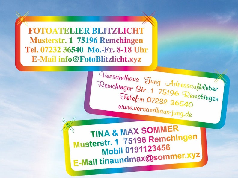 500 embossed RAINBOW address labels, self-adhesive address labels in shimmering rainbow colors on a roll, 7 fonts. image 1