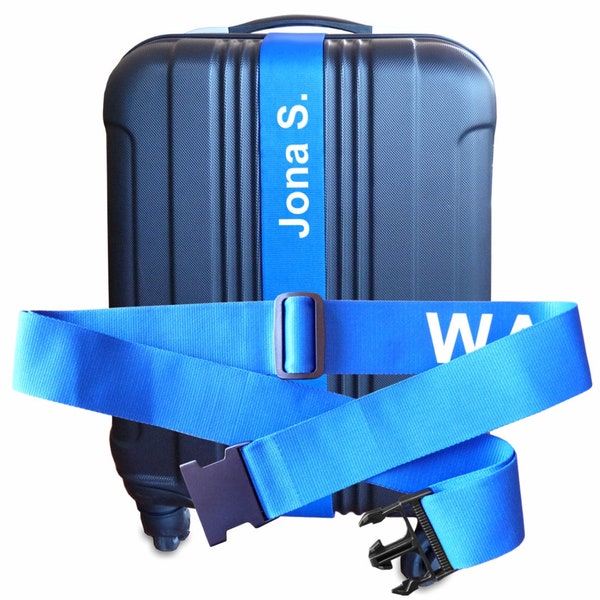 Very robust luggage strap personalized, embroidered with your name or monogram.