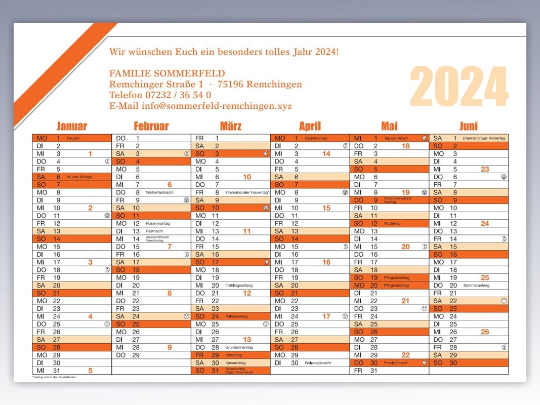  Foto zu Kalender DIN A4 für 2024 mit Ihrem eingedruckten Wunschtext. Mit 