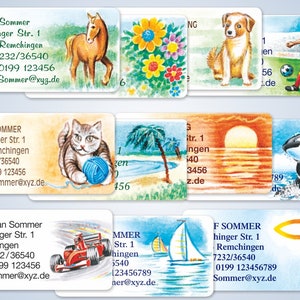 168 watercolor motif address stickers, self-adhesive address labels 6 x 3 cm, 11 motifs and 7 fonts to choose from.