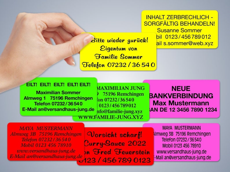 198 Stück Adressaufkleber SIGNAL, 50 x 25 mm, auffällige Adressetiketten, 4 leuchtende Neon Signal-Farben und 7 Schriften zur Auswahl. Bild 1